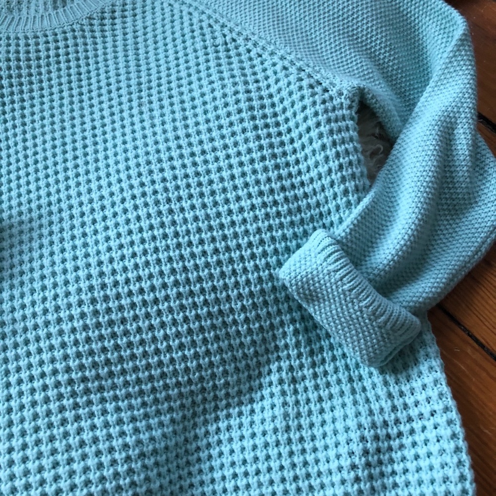 Mint💕Sea Mist Waffle Knit Crew Chunky Sweater M - Picture 5 of 8